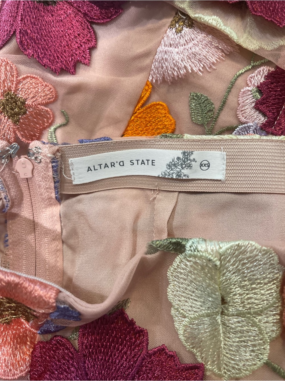 Altar'd State Pink Floral Appliqué Mini Skirt and Matching Strapless Top - Picture 6 of 8